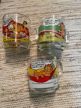 Vintage Set of Three McDonalds 1978 79 80 Glass Garfield & Odie Coffee Mugs